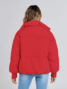 Veste décontractée de safari pour femme, en toile imperméable rembourrée à carreaux rouges, à capuche, en coton, chaude, à bouton unique, pour temps froid - Product Image 4