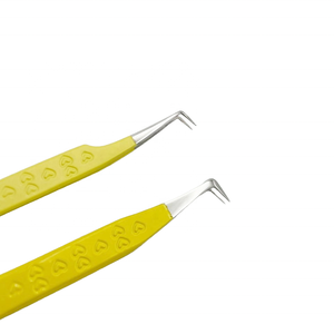 Pince à épiler professionnelle en acier inoxydable à pointe, couleur jaune, logo personnalisé, poignée en forme de cœur, pour extensions de cils, vente en gros - Product Image 5