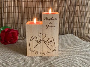 Customized Personalized Engraved Wood <b>Tealight</b> Candle Stand for Christmas Gift or Home Decor for Couples - Product Image 6