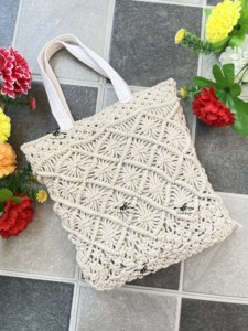 Nueva llegada verano playa bolsos de paja bohemio Crochet Tote hecho a mano mujeres bolso de hombro mar hierba bolso cuadrado - Product Image 5