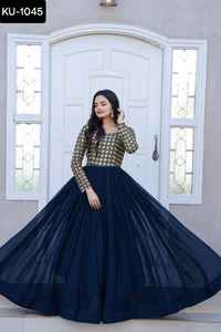 Vestidos Anarkali étnicos indios y paquistaníes Faux Blooming con lentejuelas y trabajo bordado Zari para ropa de festival de boda - Product Image 6