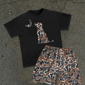 Private Label Men Summer T Shirt Shorts Matching <b>Set</b> Casual Streetwear Soft Cotton Two Piece Outfit Gym Workout Sportswear - Product Image 1