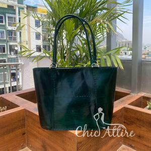 Nuevo bolso de mano con cremallera de lujo de cuero de Caballo Loco genuino de cuero verde hecho a mano para mujer bolso de mano con asas de cuero de vaca personalizado - Product Image 1