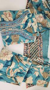 100% algodón Floral impreso espejo embellecido recto Kurta emparejado con fondo afgano y Dupatta impreso listo para usar - Product Image 5