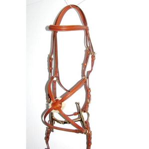 German Comfort Padded Poll Mexican Ring Grackle Figure 8 Museband Bridle TAN Made Leather PVC Racing Riding Western Horse Bridle - Product Image 1