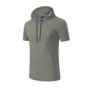Venta al por mayor hombres de manga corta con capucha gimnasio Fitness entrenamiento camiseta secado rápido transpirable deportes sudaderas correr camisetas para hombres - Product Image 5