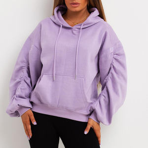 Sudadera con capucha de manga fruncida para mujer lila de alta demanda, sudaderas transpirables antiarrugas para mujer, sudadera con cremallera para mujer - Product Image 1