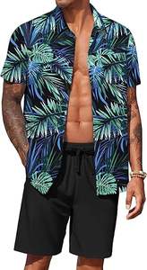 ชุดเซ็ตเสื้อผ้าผู้ชาย 2 ชิ้น ชุดลำลองสไตล์ฮาวาย เสื้อแขนสั้นและกางเกงขาสั้น ชุดฤดูร้อนสำหรับผู้ชาย - Product Image 2