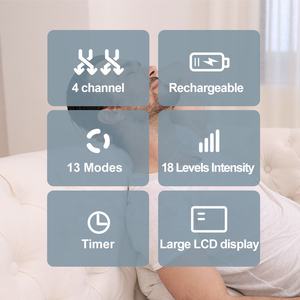 Masajeador <span class=keywords><strong>Digital</strong></span> eléctrico <span class=keywords><strong>TENS</strong></span>, unidad <span class=keywords><strong>Tens</strong></span> de 4 canales, estimulador muscular, masajeador de pulso electrónico con almohadillas para aliviar el dolor - Product Image 5