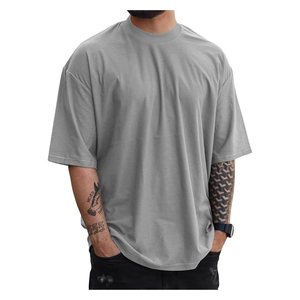 เสื้อยืดผู้ชายสีเทาทรงโอเวอร์ไซส์ ผ้าฝ้ายทรงหลวม สไตล์สตรีทแวร์ ระบายอากาศได้ดี เนื้อผ้าหนา ใส่สบาย - Product Image 1