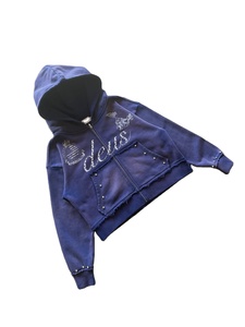 Sudadera con Capucha Personalizada para Hombre, con Efecto Desgastado por el Sol, con Pedrería y Estampado, Sudadera con Capucha de Felpa Francesa Gruesa con Cremallera para Hombre - Product Image 2