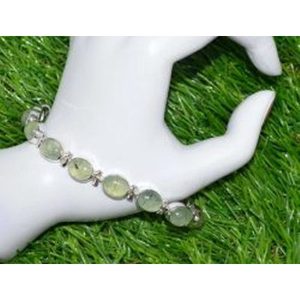 925 Sterling Silver Prehnite <b>Gemstone</b> <b>Bracelet</b> Elegant Crystal <b>Bracelets</b> & Bangles - Product Image 1