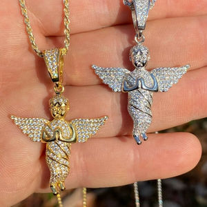 Limited Edition VVS Moissanite Diamond Iced Out Hip Hop Pendant <b>Necklace</b> With Gold Plated 925 <b>Silver</b> Praying <b>Angel</b> Bling Design - Product Image 1