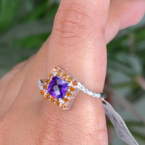 Anillo de racimo de diamantes americano más vendido, nueva colección, forma cuadrada clásica para fiesta de boda, uso diario con amatista - Product Image 4