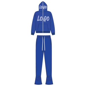 Vente d'usine OEM Ensembles de survêtements à capuche zippés personnalisés Bas évasé pour hommes Poches cargo Pantalon Couvre-visage complet Strass solides - Product Image 4