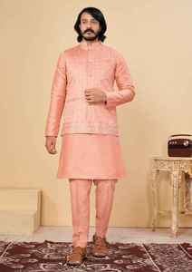 Conjunto de Kurta y Pijama para Hombre en Tela de Seda Pura Bordada de Diseñador, en la Última Colección de Ropa Tradicional Étnica India - Product Image 6