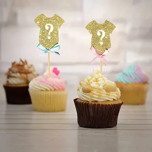 Glitter Gold und Silber Bogen Fragezeichen Kuchen einsätze Baby Party Dekoration Geschlecht enthüllen Cupcake Topper