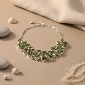 925 Silver Green Amethyst Statement Necklace Women's <b>Crystal</b> <b>Jewelry</b> - Product Image 2