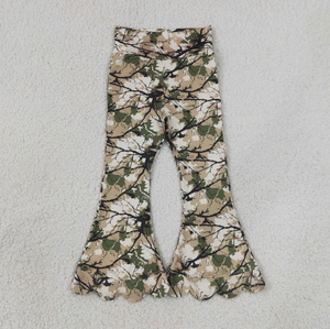 Conjunto de pijama con estampado de camuflaje para niñas, top verde de manga larga con logotipo de ciervo, pantalones acampanados, conjuntos cómodos - Product Image 2