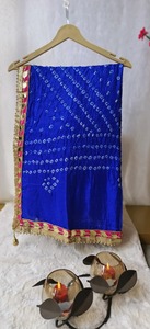 Rajasthani Bandhani Dupatta Semi Silk Bandhej Chunri With Golden Lace Border Partywear Dupatta Gota Patti <b>Scarf</b> Wedding Chunni - Product Image 2