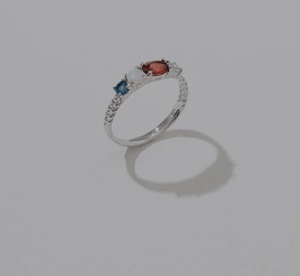 Bague multi-pierres en grenat rouge foncé taille poire, plaqué or 14K sur argent sterling S925, naturel, OEM ODM, vente en gros Thaïlande - Product Image 1