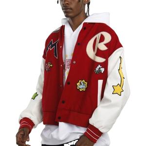 Veste universitaire en cuir pour hommes Streetwear Bomber d'hiver avec logo personnalisé broderie en chenille Patchwork de haute qualité Letterman pour hommes - Product Image 1