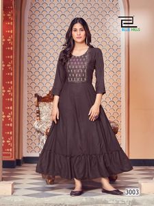 ชุด anarkali kurti ชุดสูทยาวชุดสูท kurti ทำจากวัสดุผ้าชีฟองพร้อมซื้อจากผู้ผลิต gujarat - Product Image 6