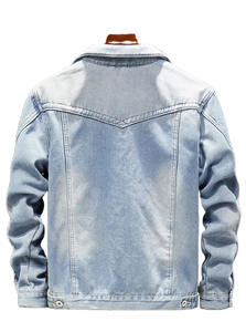 Venta al por mayor de invierno al aire libre Casual hombres sin cuello chaqueta de mezclilla ecológica reversible de talla grande a prueba de viento - Product Image 4