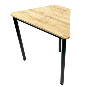 Rubber Wood <b>Mini</b> Trapezoidal Table with Round Iron Legs Lego-Style HBLG037-Minimalist Design - Product Image 1