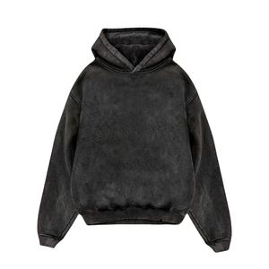 Sudadera con Capucha Negra Lavada Estilo Vintage, Sudadera de Forro Polar Grueso de Algodón, Sudadera Holgada para Hombre y Mujer, Talla XXS, Ropa Urbana, Moda de Invierno - Product Image 1