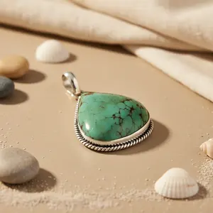 จี้เงินแท้ 925 ทำมือ ประดับเทอร์ควอยซ์ สำหรับผู้หญิง เครื่องประดับอัญมณ์ทางศาสนา ประดับเพชร คริสตัล มุก ลายตะขอเก๋ไก๋ - Product Image 1