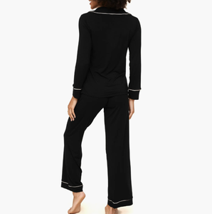 Set <span class=keywords><strong>Pigiama</strong></span> <span class=keywords><strong>Donna</strong></span> con Logo Personalizzato, Dettagli a Contrasto Classici, Abbigliamento Lounge Tinta Unita, Morbido Abbigliamento da Notte Femminile - Product Image 3