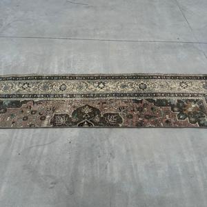 1.7x7.4 ft Runner Turkish Rug, Vintage Rug, <b>Brown</b> Beige Ikat <b>Wool</b> Rug - Product Image 3