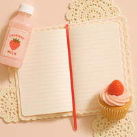Carnet A5 LABON rose à carreaux brodés de fraises, couverture en tissu mignon avec nœud et dentelle pour filles, école et cadeau