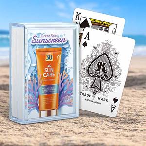 Cartes à jouer personnalisées OEM en papier et plastique S113 format Bridge, boîte en plastique – Cadeau promotionnel de marque pour les soins de la peau, usage familial unique - Product Image 2