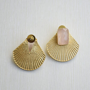 Boucles d'oreilles pendantes en laiton naturel, clous d'oreilles de qualité supérieure, pierre semi-précieuse naturelle, finition laiton satiné, style avant-gardiste, vente en gros - Product Image 6