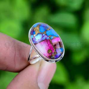 Handmade Kingman Oyster <b>Turquoise</b> <b>Ring</b> Oval Gemstone Sterling Silver Jewelry - Product Image 3