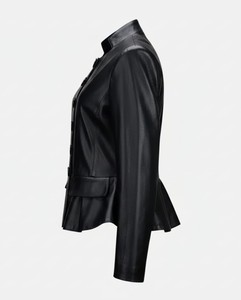 Veste de moto en cuir noir pour femme, coupe ajustée, fermeture éclair, cuir d'agneau souple, vêtement de bureau formel, élégant, haut d'hiver en coton - Product Image 3