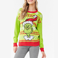 LeBo Vente en gros Personnalisé Unisexe Dessin Animé Anime Jacquard Motif Imprimé Tricot Moche Noël Grinches Pull