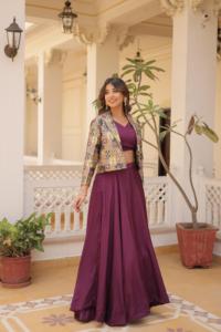 Latest Designer Outfit Attractive Chinnon Lehenga Choli &amp; Koti With Chain Attached and Hexagon Tussels &amp; Dori Work Woman Fashion - Product Image 3