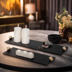 Plateau de service noir long et élégant avec poignées uniques pour une décoration de table moderne et des apéritifs - Product Image 3