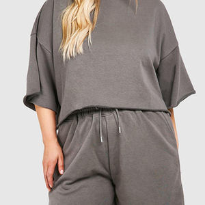 Conjunto de sudadera corta de manga corta y chándal corto de 2 piezas de carbón de alta calidad para mujer, conjunto de pantalones cortos de 2 piezas para mujer - Product Image 6