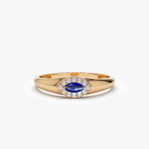 Anillo de Oro de 14K con Zafiro Natural en Forma de Marquesa, Engaste de Puntas, Romántico, para Bodas y Fiestas, con Piedra Preciosa - Product Image 2