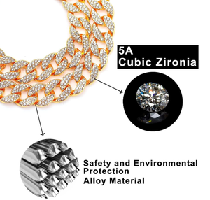 Cadena Cubana Personalizada Qbellpet de 13 mm de Ancho para Perros, Cadena de Aleación de Lujo con Diamantes Brillantes Dorados para Gatos, Accesorios Duraderos y Modernos para Mascotas - Product Image 5