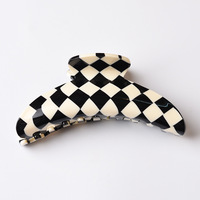Pince à cheveux mini en acétate de cellulose de haute qualité, motif écossais, creuse, rectangulaire, pour l'arrière de la tête, avec base en métal