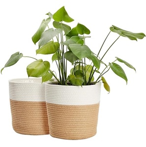 Couverture de pot de plante tissée à la main en herbe de mer naturelle avec doublure en plastique étanche pour décoration de maison de balcon de jardin extérieur intérieur - Product Image 1