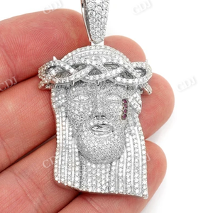 Pendentif Jésus en or blanc 14 carats authentique avec diamants naturels, style hip-hop, pour homme, cadeau personnalisé pour mariage, anniversaire, fête, certifié GIA - Product Image 1