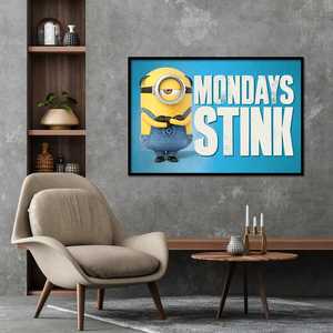 Affiche sur toile moderne « Despicable Me 3 », décoration murale « Mondays Stink » avec cadre noir - Product Image 1
