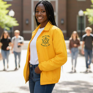 Veste d'entraîneur OEM unisexe avec lettres grecques Veste d'entraîneur coupe-vent brodée sur mesure pour l'équipe de sororité et les collèges Vente en gros - Product Image 4