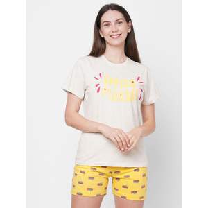 Pyjama imprimé en tricot 100 % coton Evolve pour femme (ensemble short) – Vêtement de nuit confortable et décontracté avec taille élastique et touche sexy - Product Image 3